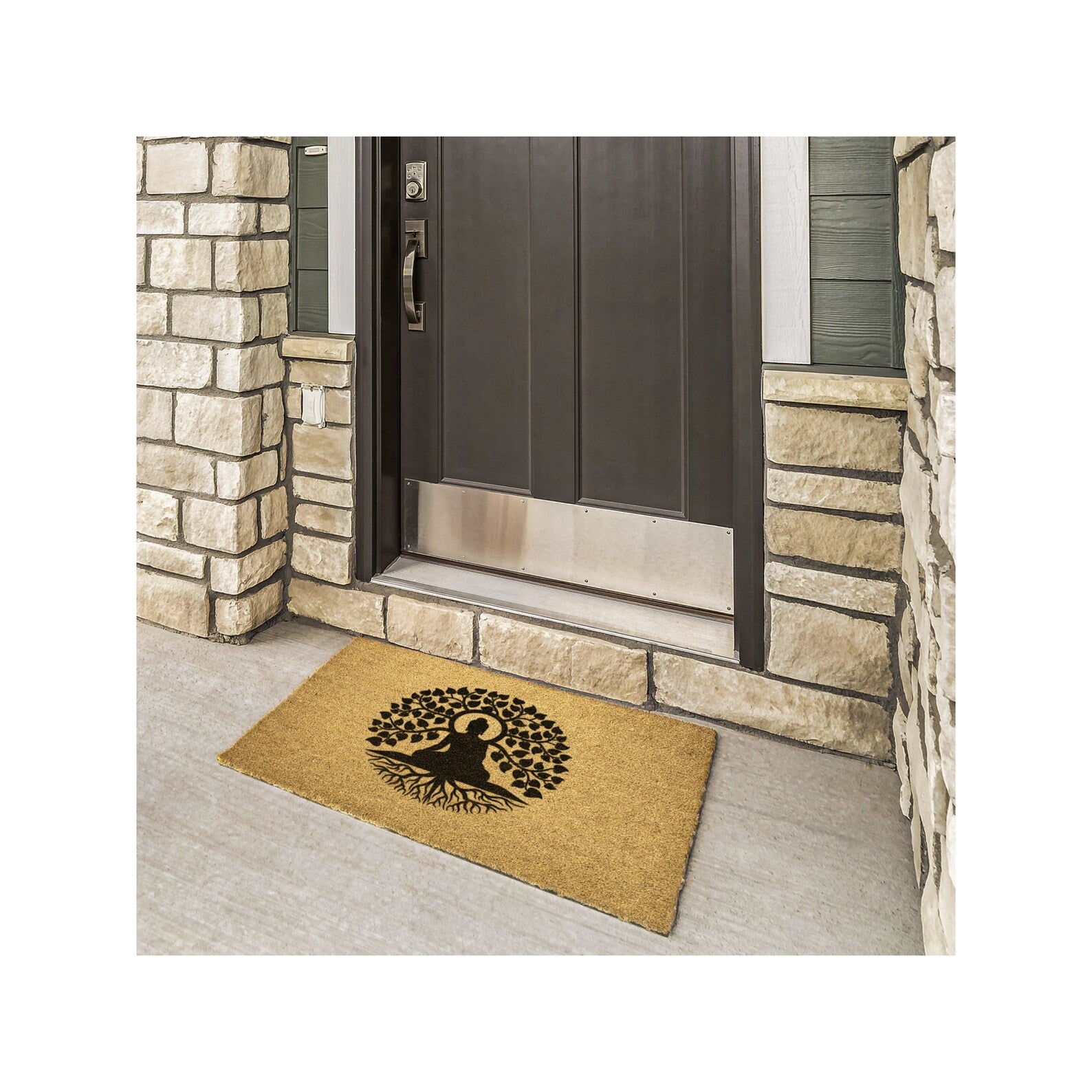 Buddha Tree of Life Doormat Zen Welcome Mat Coir Outdoor Entryway Rug Porch Decor