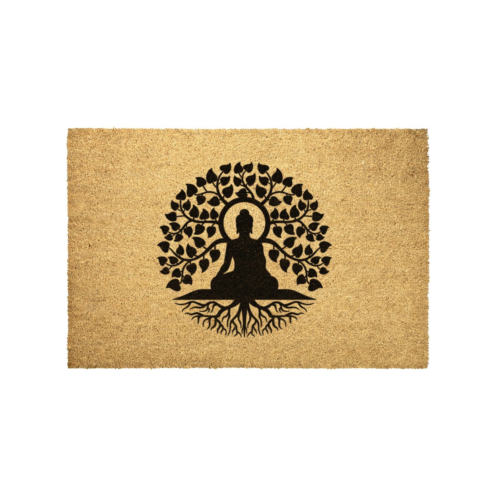 Buddha Tree of Life Doormat Zen Welcome Mat Coir Outdoor Entryway Rug Porch Decor