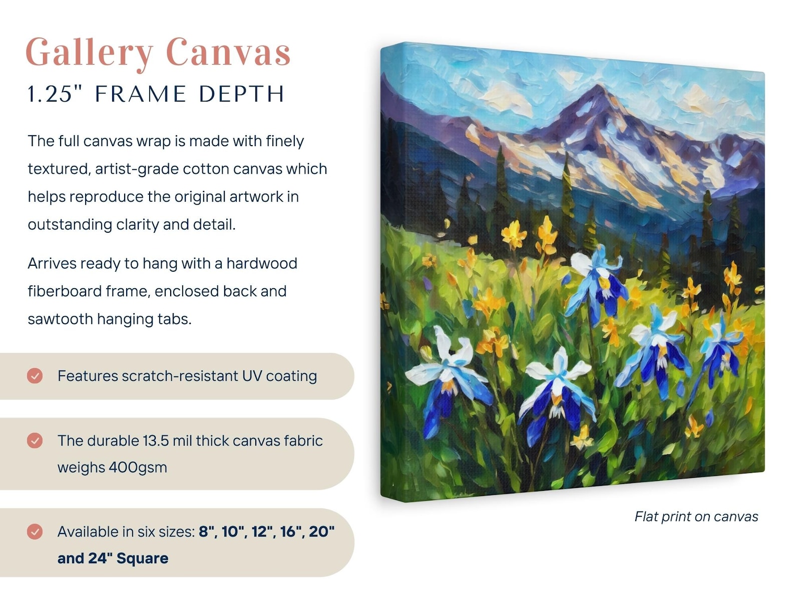Colorado Columbine Art Framed Canvas Wall Art or Poster Print Colorado State Flower Mountain Landscape Original Painting Artwork