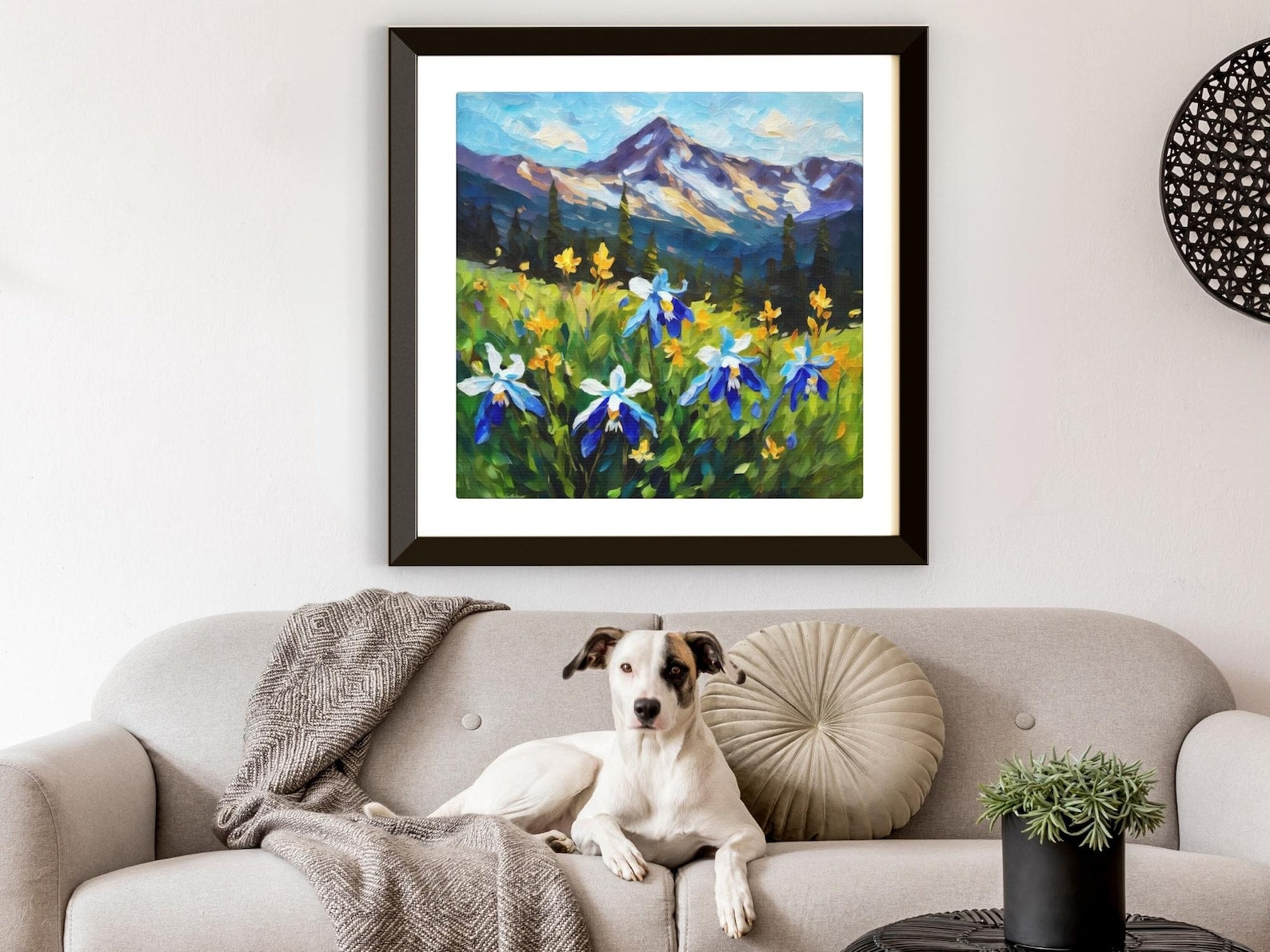 Colorado Columbine Art Framed Canvas Wall Art or Poster Print Colorado State Flower Mountain Landscape Original Painting Artwork