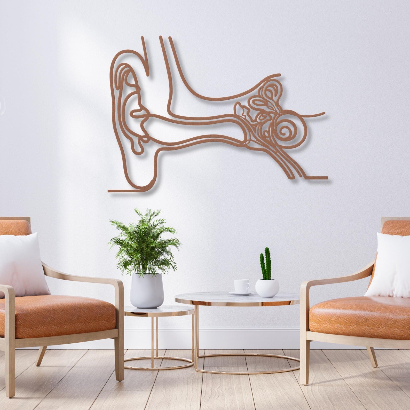 Anatomical Ear Metal Wall Art Minimalist Audiology Clinic Decor, ENT Doctor Gift, Medical Student Graduation Present, Anatomy Line Art Sign