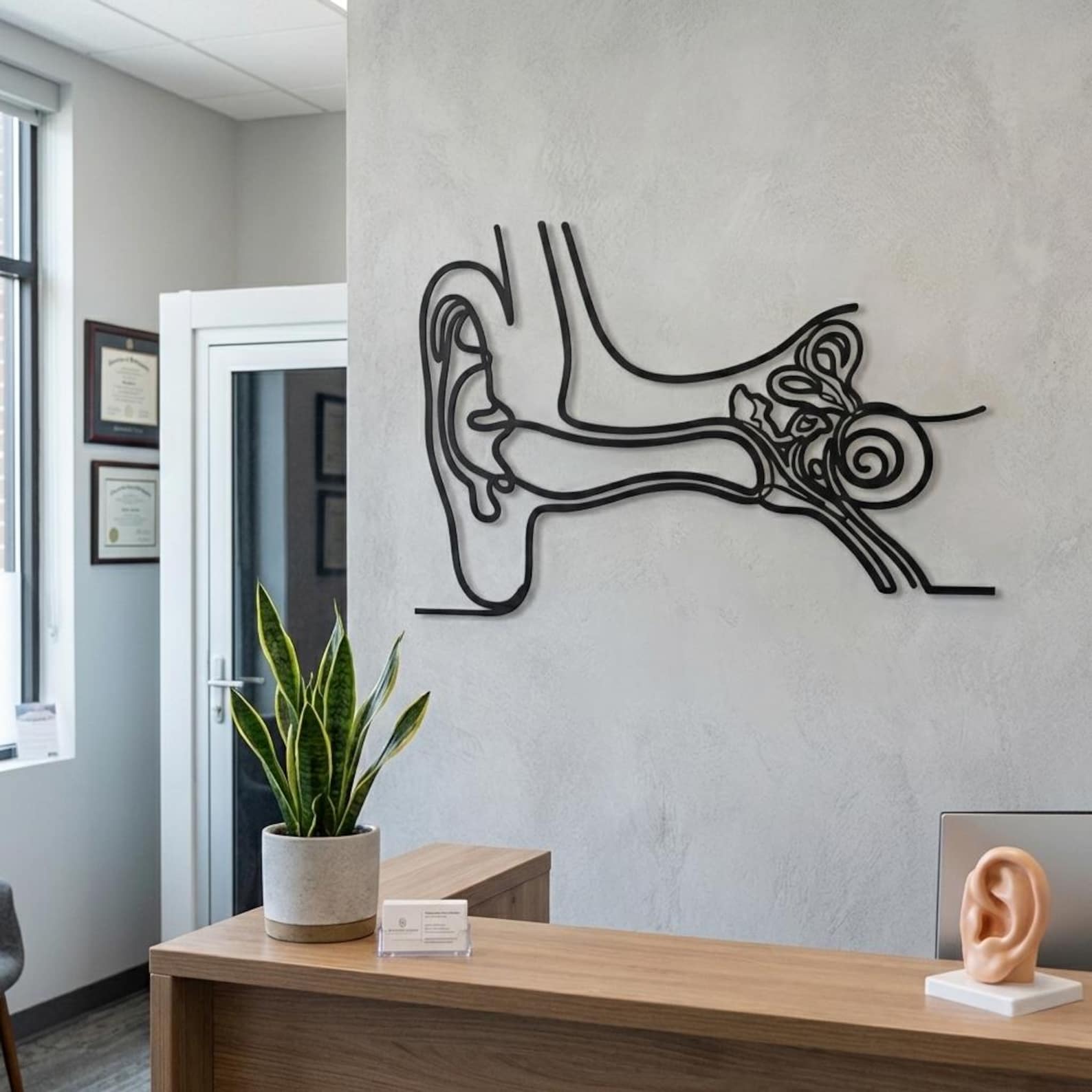 Anatomical Ear Metal Wall Art Minimalist Audiology Clinic Decor, ENT Doctor Gift, Medical Student Graduation Present, Anatomy Line Art Sign