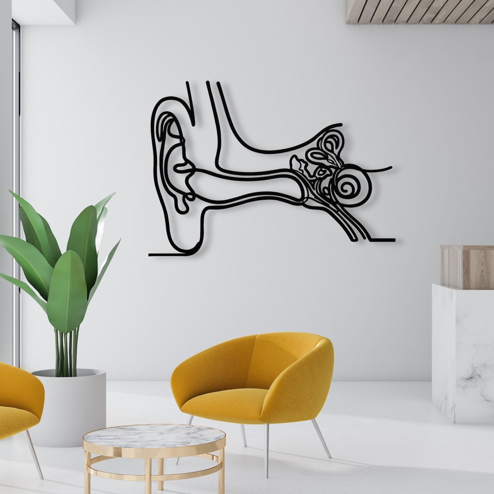Anatomical Ear Metal Wall Art Minimalist Audiology Clinic Decor, ENT Doctor Gift, Medical Student Graduation Present, Anatomy Line Art Sign