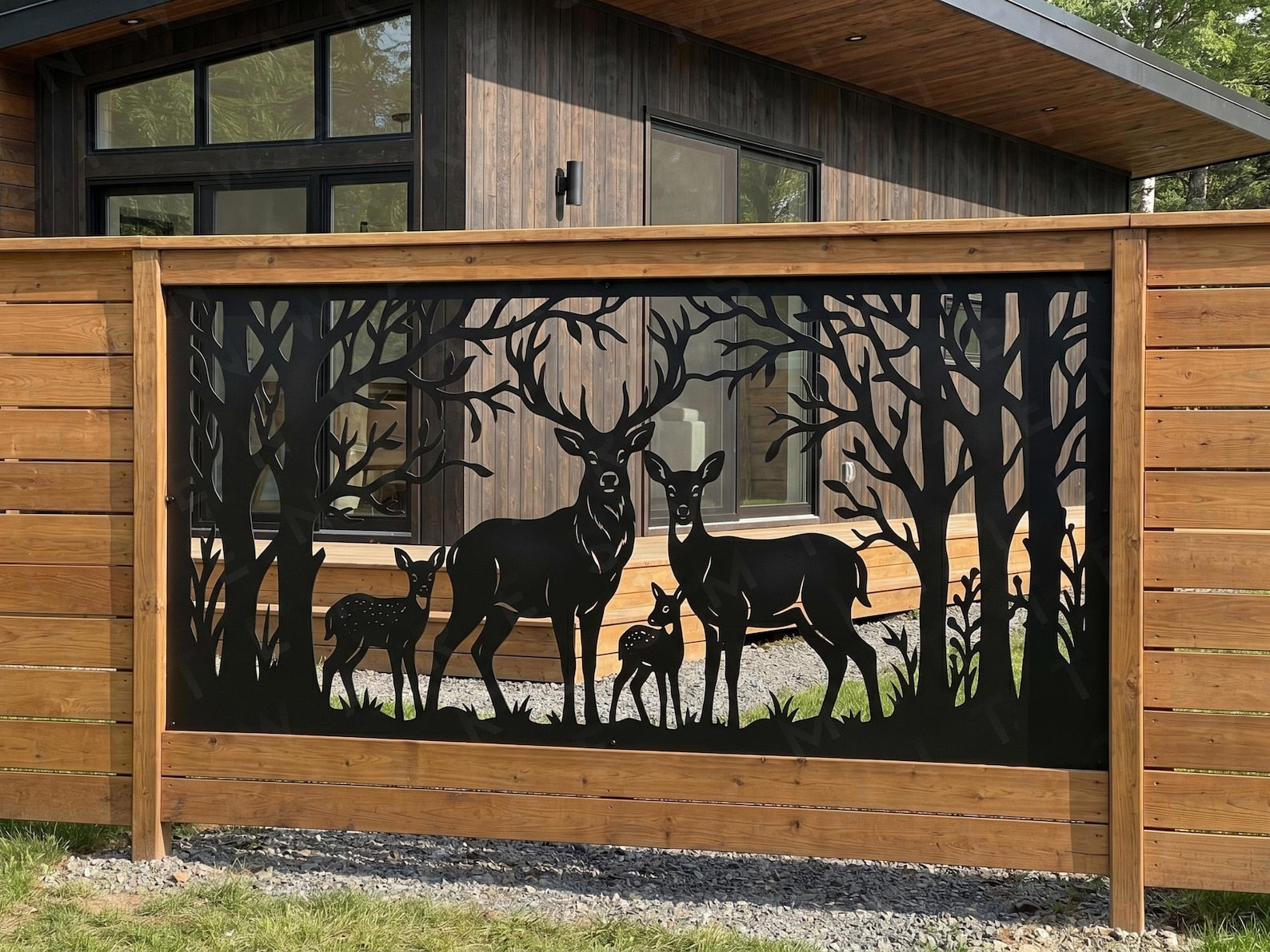 Deer Family Forest Steel Fence Panel Outdoor Deck Privacy Screen Metal Gate Insert Pergola Patio Yard Railing Art Cabin Lodge Decor