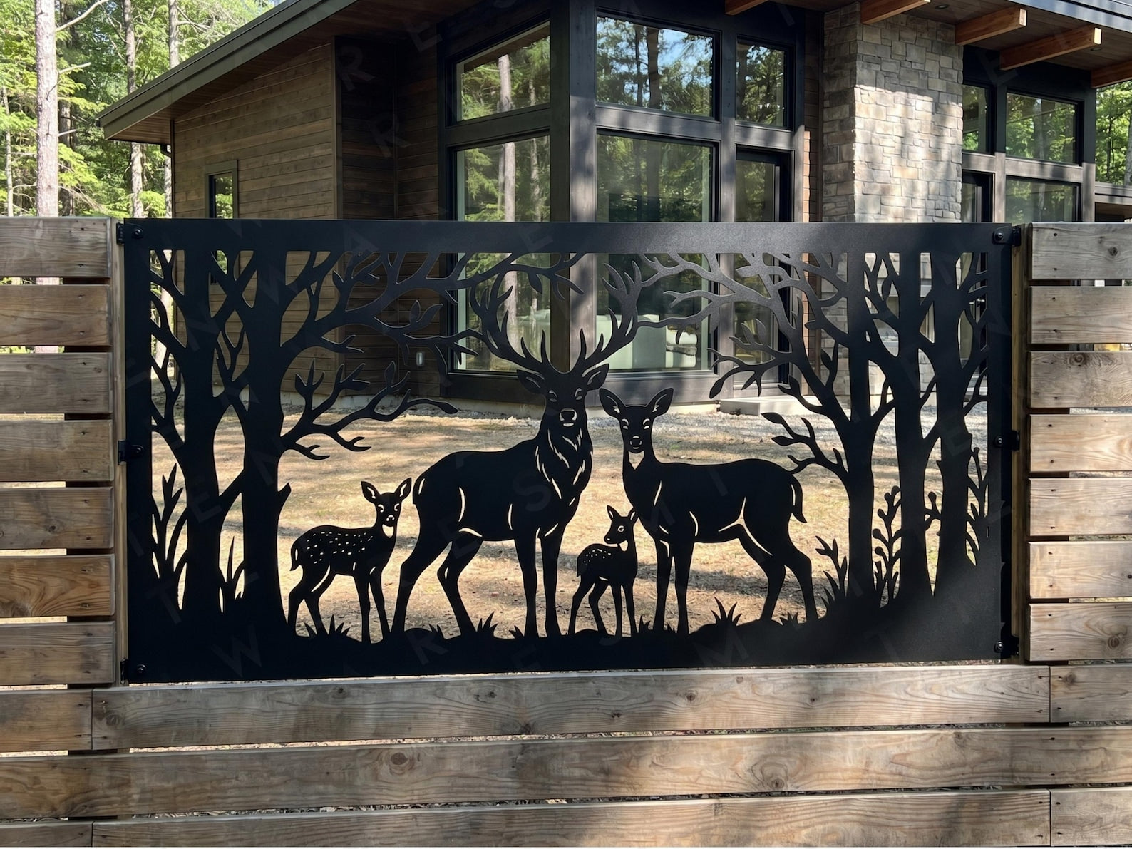 Deer Family Forest Steel Fence Panel Outdoor Deck Privacy Screen Metal Gate Insert Pergola Patio Yard Railing Art Cabin Lodge Decor