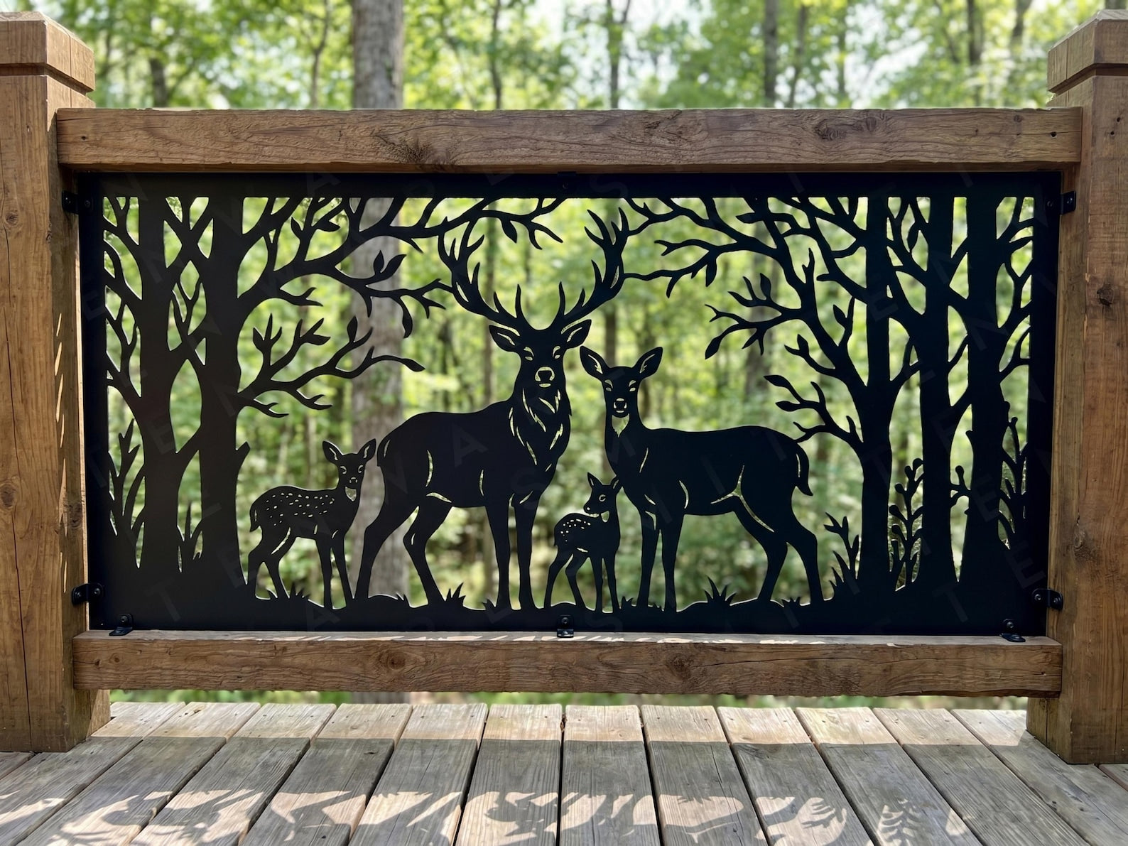 Deer Family Forest Steel Fence Panel Outdoor Deck Privacy Screen Metal Gate Insert Pergola Patio Yard Railing Art Cabin Lodge Decor
