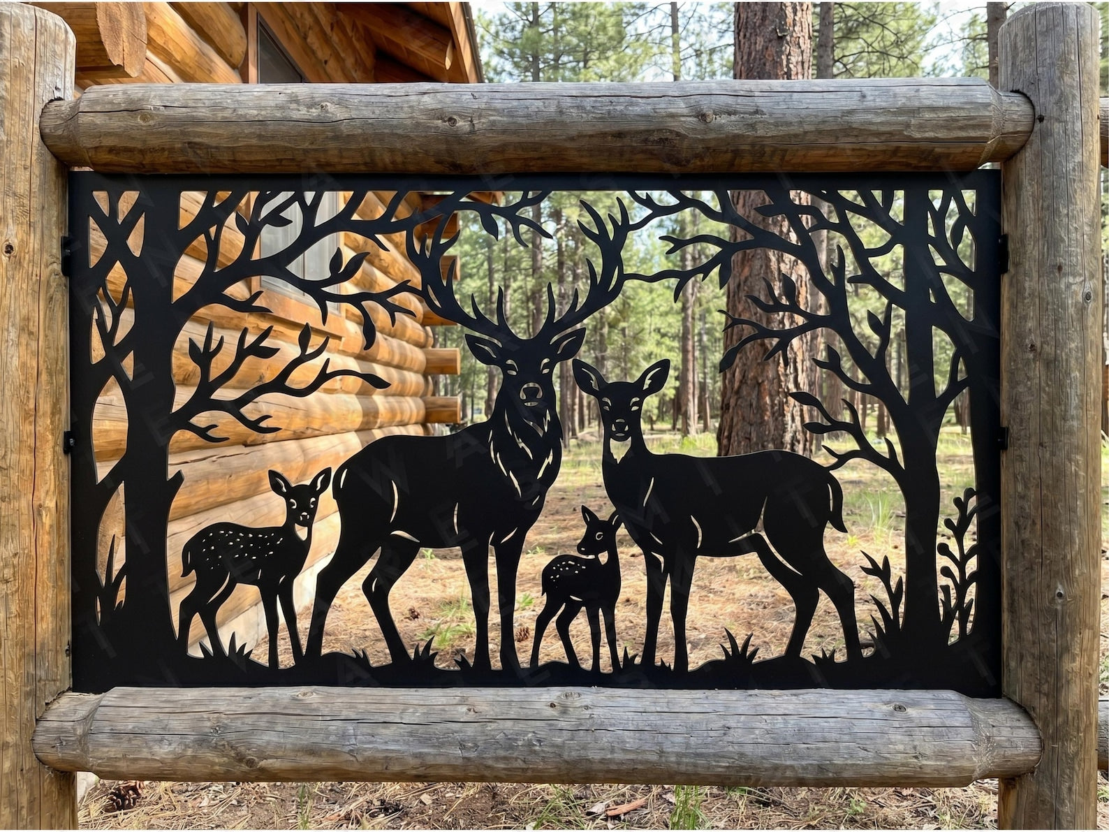 Deer Family Forest Steel Fence Panel Outdoor Deck Privacy Screen Metal Gate Insert Pergola Patio Yard Railing Art Cabin Lodge Decor