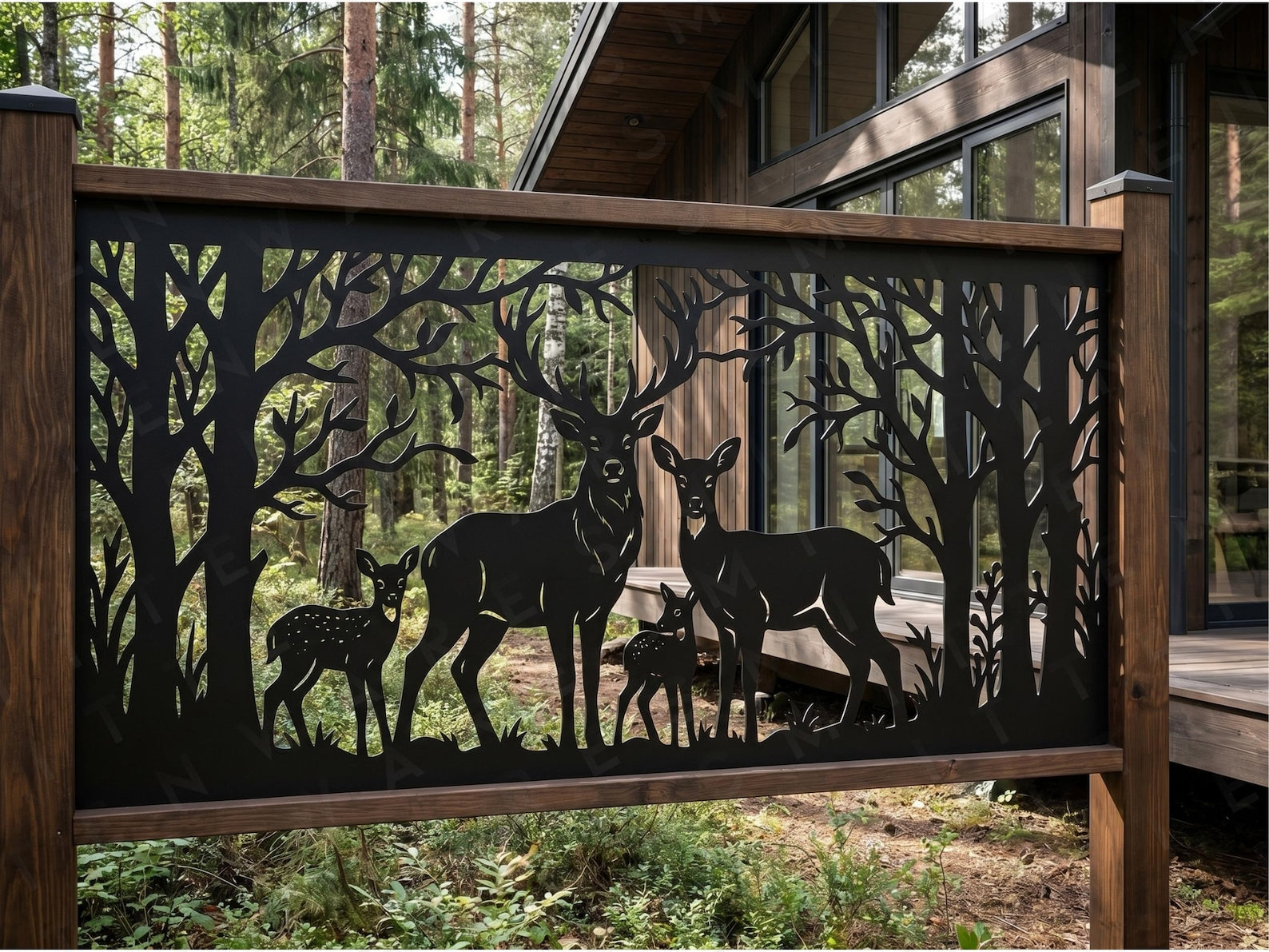 Deer Family Forest Steel Fence Panel Outdoor Deck Privacy Screen Metal Gate Insert Pergola Patio Yard Railing Art Cabin Lodge Decor